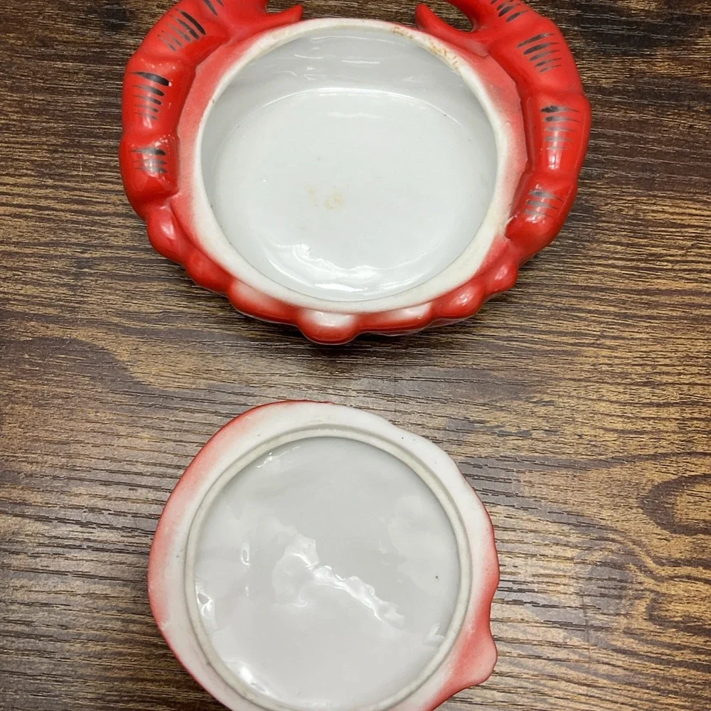 Pair Of Vtg Porcelain Crab Shaped Butter Pot Dishes Ramican From Czechoslovakia - Picture 8 of 13